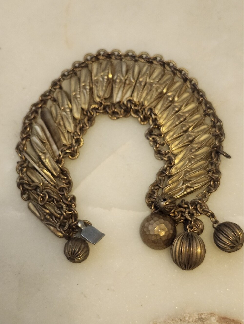 Vintage Antique Gold Tone Ornate Multi-Chain Charm Bracelet